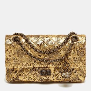 Chanel 2.55 Reissue 225 Gold Brocade Lace Painted Quilted Leather Flap Bag